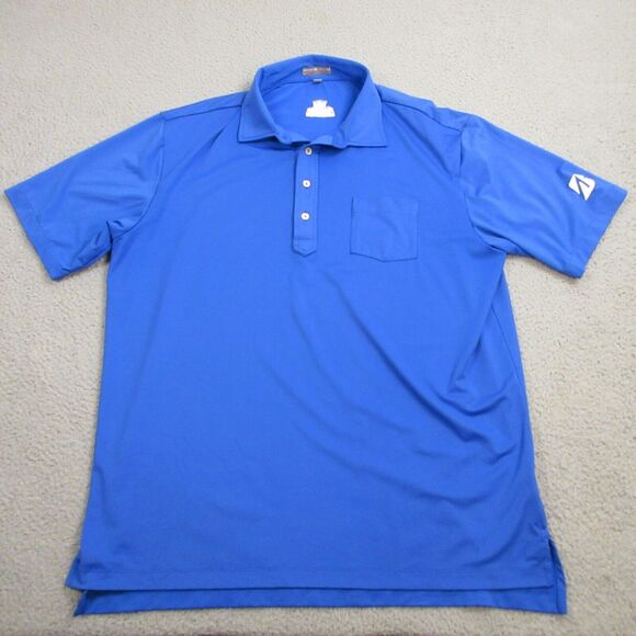 Peter‎ Millar Mens Summer Comfort Embroidered Spell Out Polo Shirt size XL Blue - Picture 1 of 10